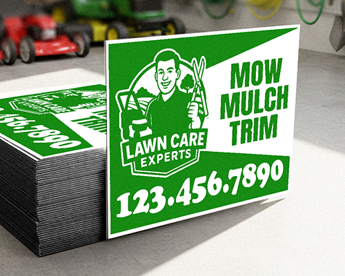 Custom yard sign displaying a local business message