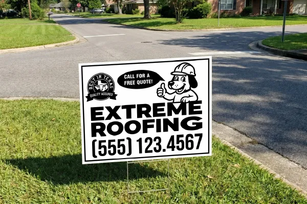 Contractor placing yard sign