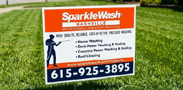Pressure washing yard signs in neighborhood